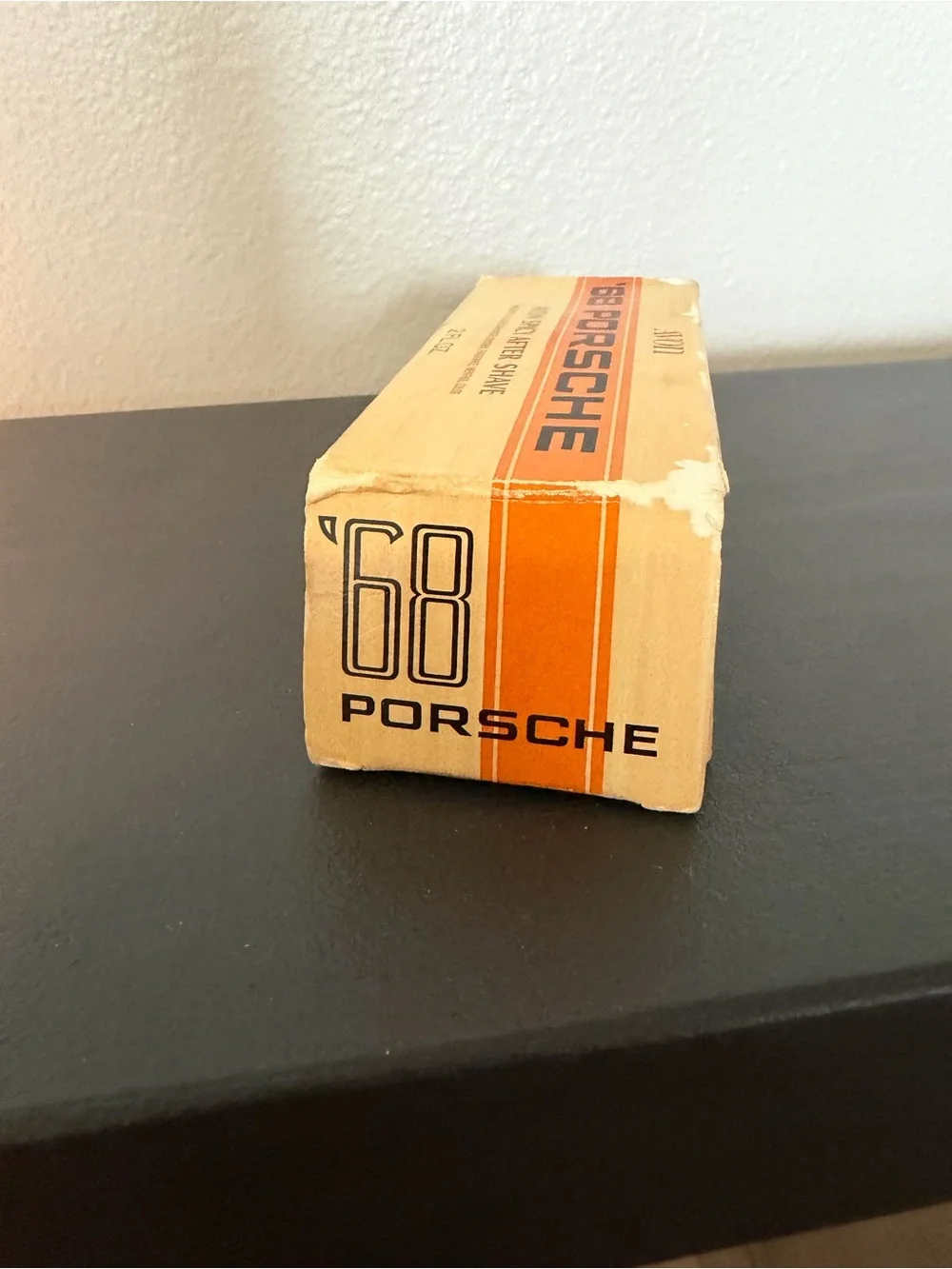 Vintage collectible Avon '68 Porsche Spicy After Shave - Orange and Cream Box
